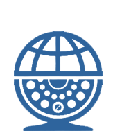 A blue globe with dots on it's sides.