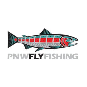 A salmon is shown in the background of this logo.