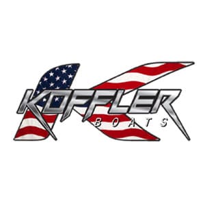 A logo of american flag with the words " koffler boats ".