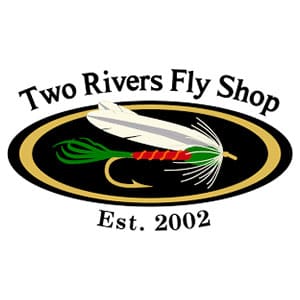 A logo of two rivers fly shop