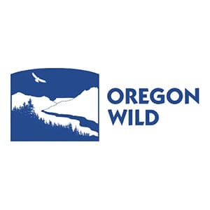 A blue and white logo of oregon wild