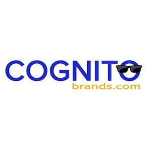 A blue and yellow logo for cognito brands.