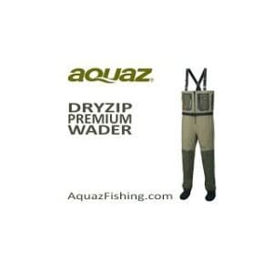 A picture of the aquaz fishing logo and a pair of waders.