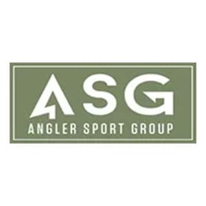 A green and white logo of angler sport group.