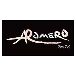 A black and white logo of admero fine art.