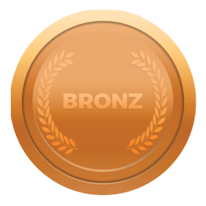 A gold medal with the word bronz on it.