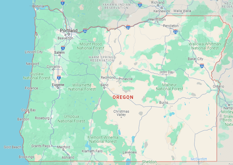 A map of the state of oregon with all its roads and highways.